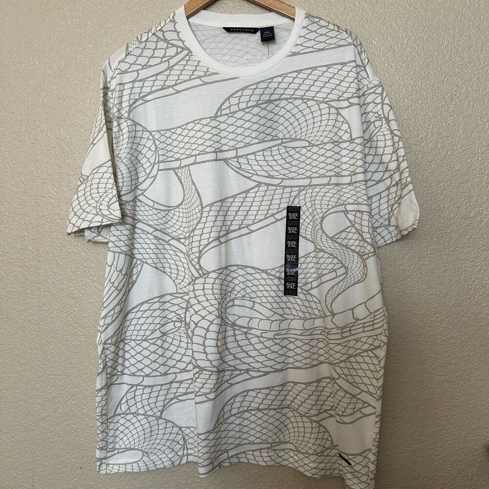 sean john shirt Snake Print All Over Wrap Around 2XL‎ NWT White Gold